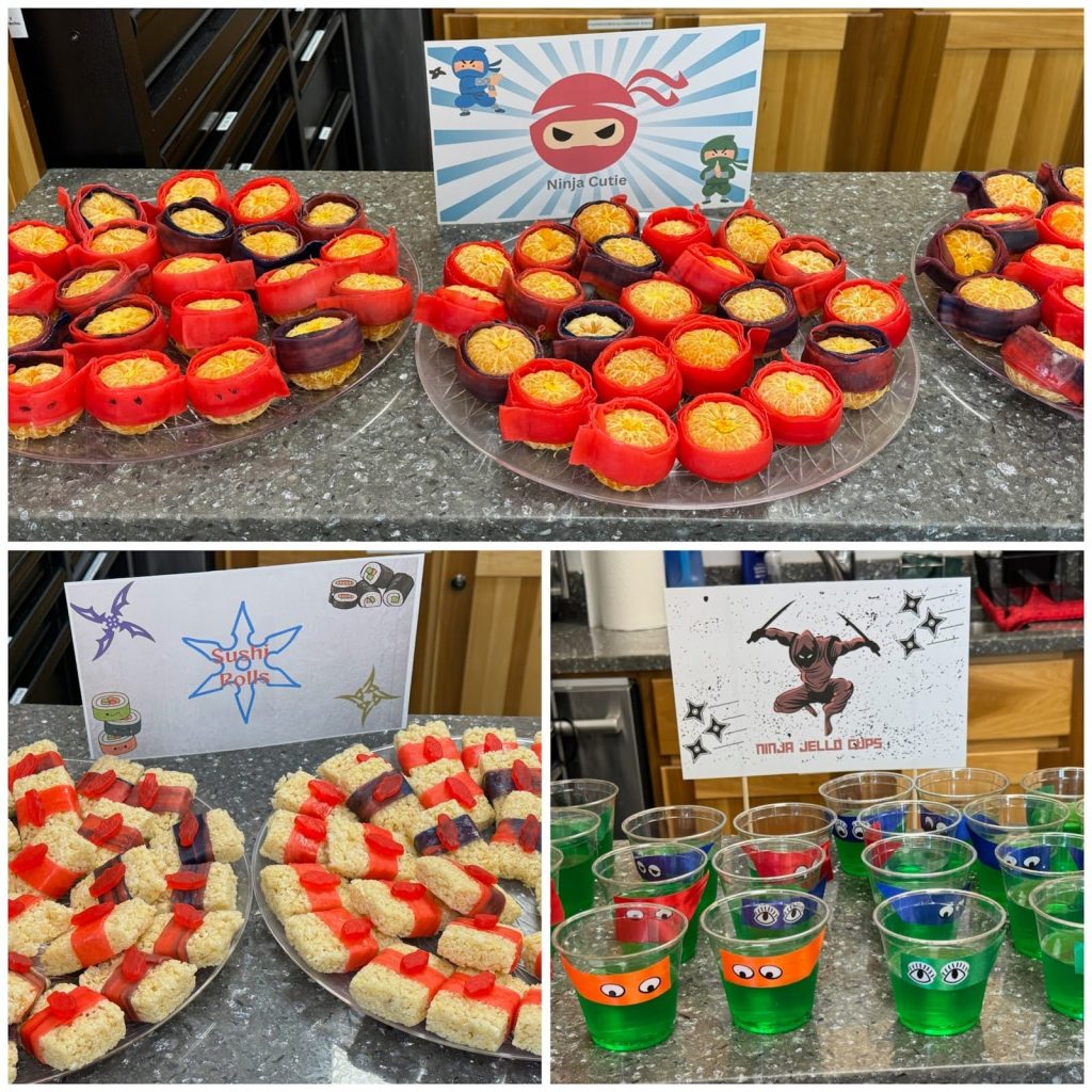 Ninja themed snacks at Camp ROGA summer camp.