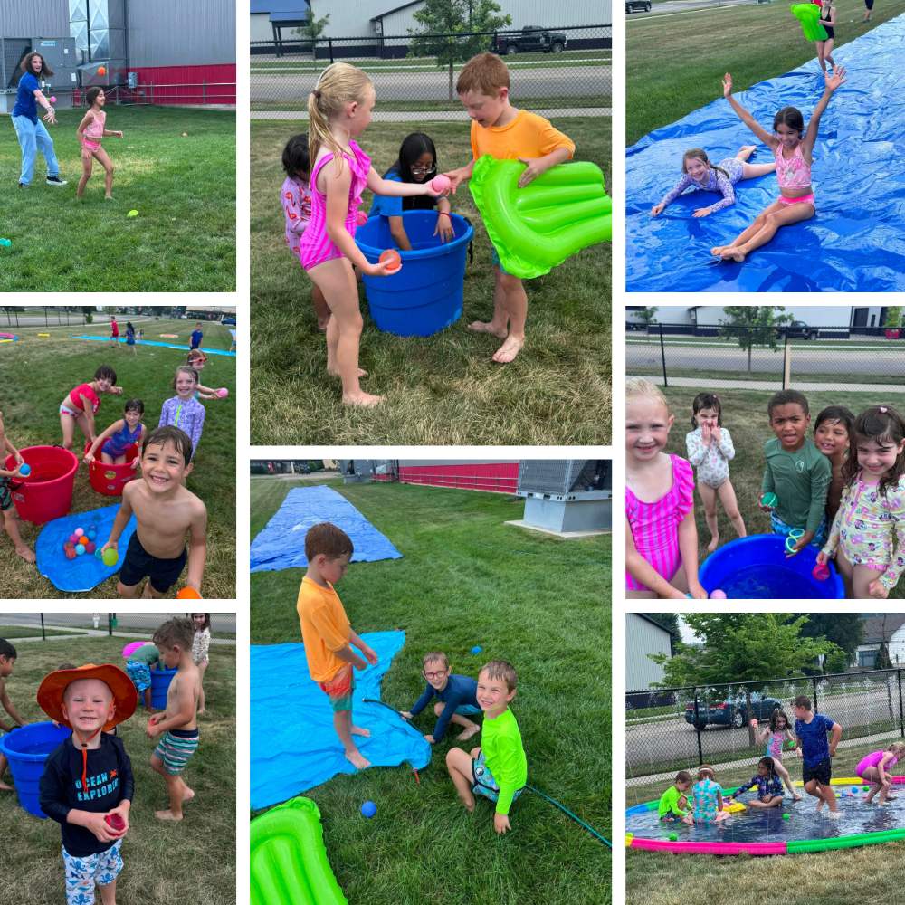 Camp ROGA campers cool off with water balloons, sprinklers, slip-and-slide races, and pirate-themed water games during Water Day.